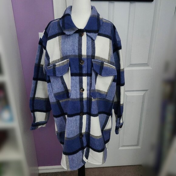 George Plus Blue Plaid Shacket (Plus Size) - Picture 1 of 12